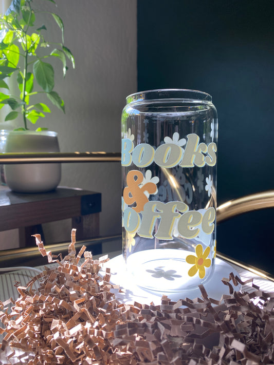 Floral Books & Coffee 16oz Libby cup